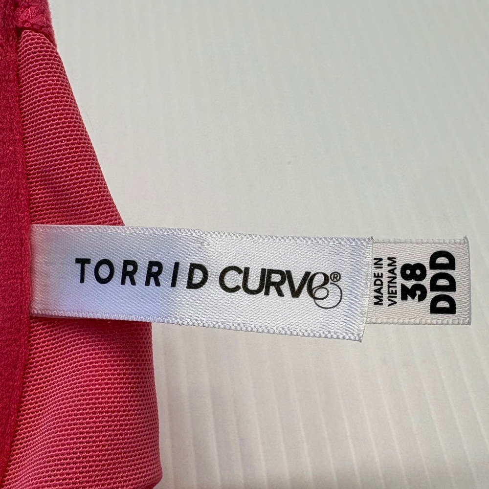Torrid Curve Bra Womens 38DDD Pink Push-Up Plunge Lace Racerback Lingerie - Picture 4 of 5